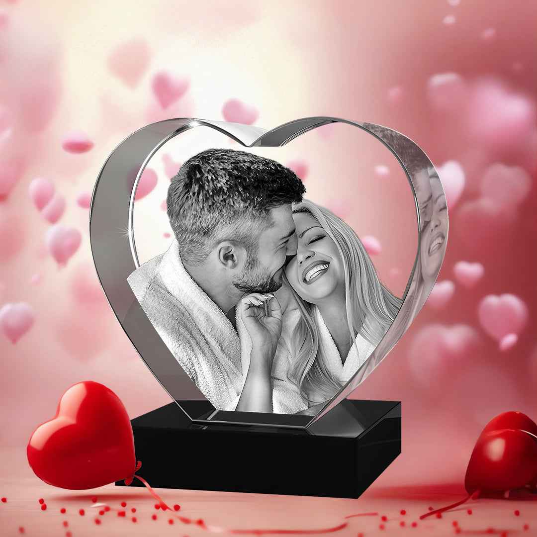 3D Photo Engraved Crystal Heart