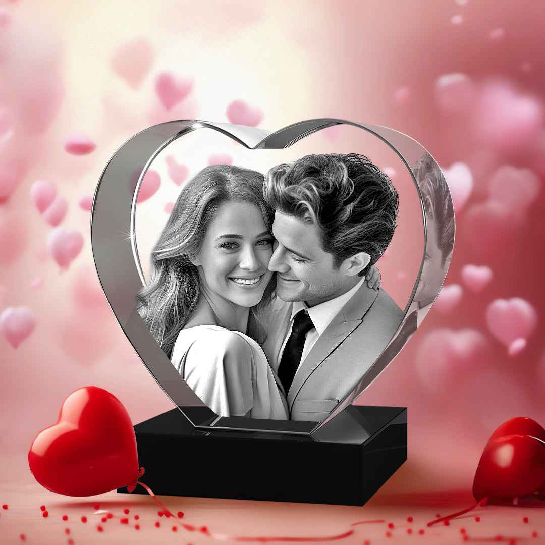 3D Photo Engraved Crystal Heart