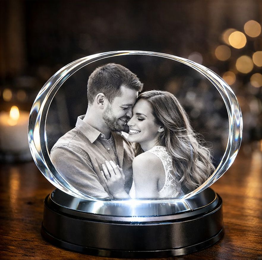 3D Photo Engraved Crystal Oval